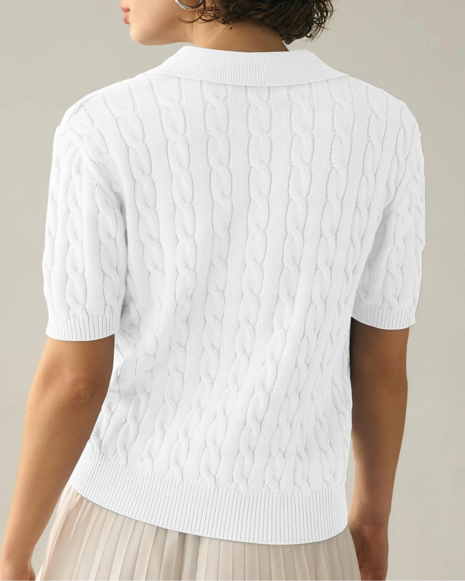 Anjas | Pull Décontracté Tricoté à Manches Courtes et Câblé