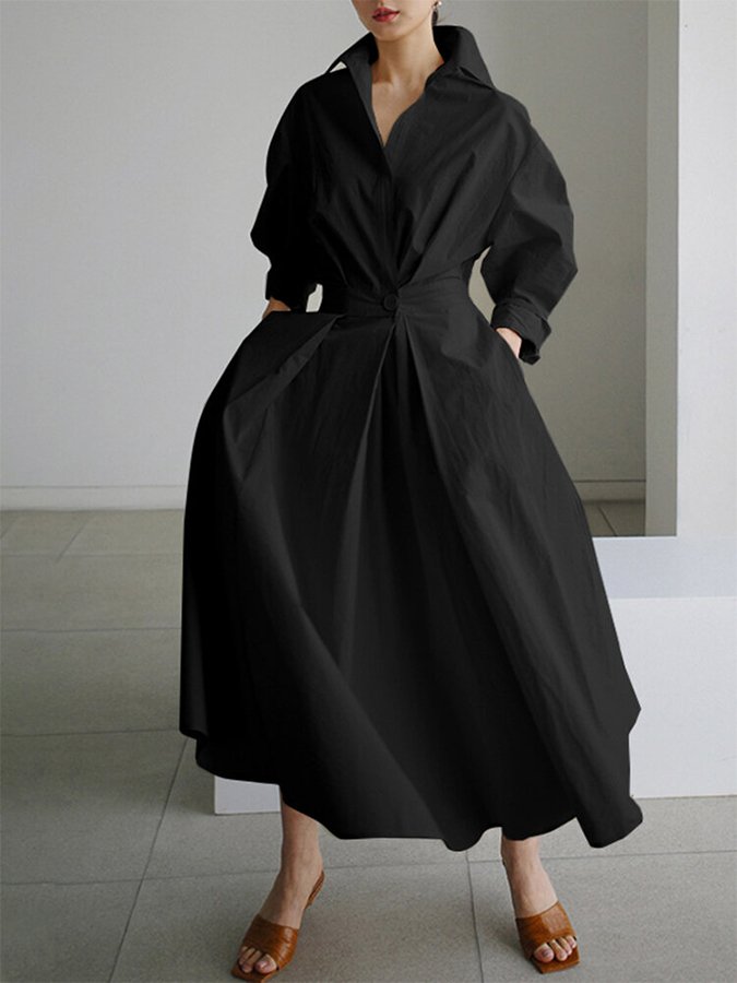 Robe maxi à manches longues avec boutons – Élégante et décontractée – Projet Paris – Idéale pour l'été