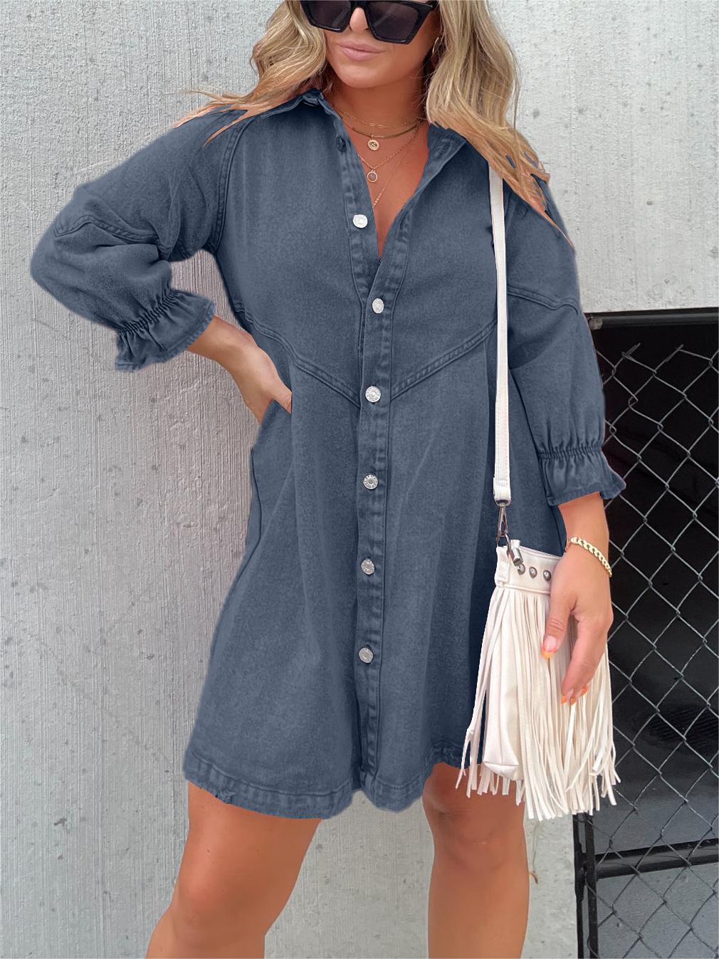Robe en jean - manches bouffantes - Projet Paris - Style unique et tendance - Confort casual - Parfaite pour un look moderne