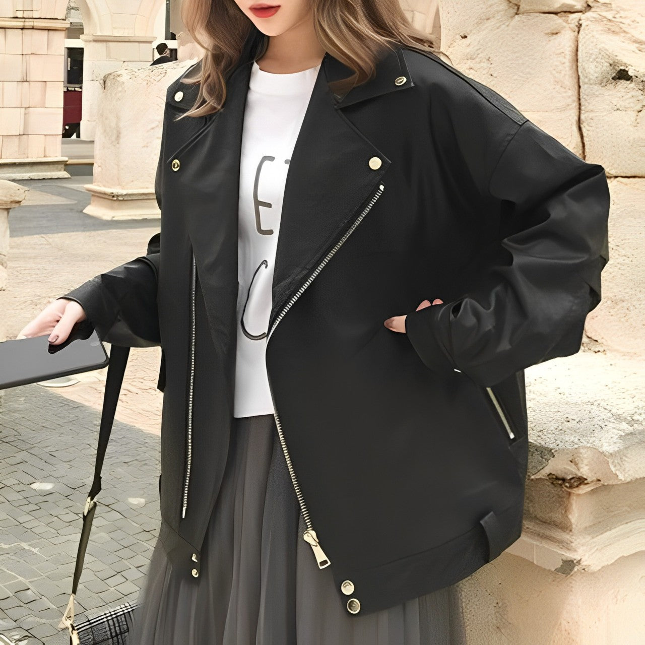 Verlina | Veste en Cuir Oversize à Zip pour Femme