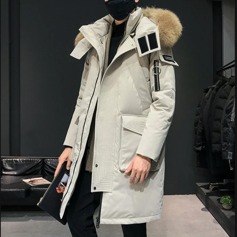 Bastien | Manteau d’Hiver Long pour Homme avec Capuche en Fausse Fourrure et Poches Multiples
