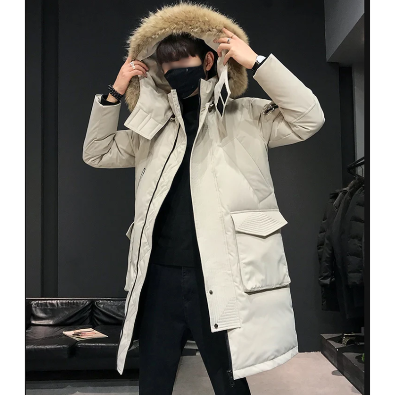 Bastien | Manteau d’Hiver Long pour Homme avec Capuche en Fausse Fourrure et Poches Multiples