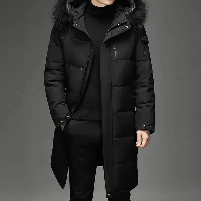 Ismaël | Manteau Long Hiver Homme Matelassé à Capuche en Fourrure, Fermeture Éclair