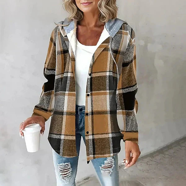 Sweat à capuche automne pour femme avec motif à carreaux
