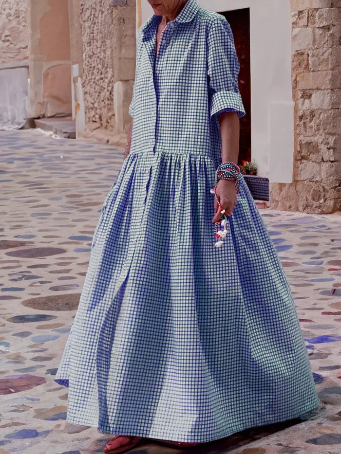 Robe longue patchwork à manches longues pour femmes - Design unique - Projet Paris