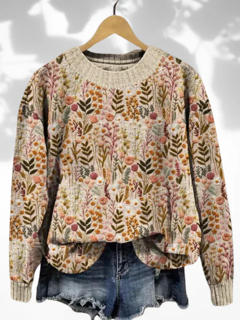 Pull à motif floral pour femme