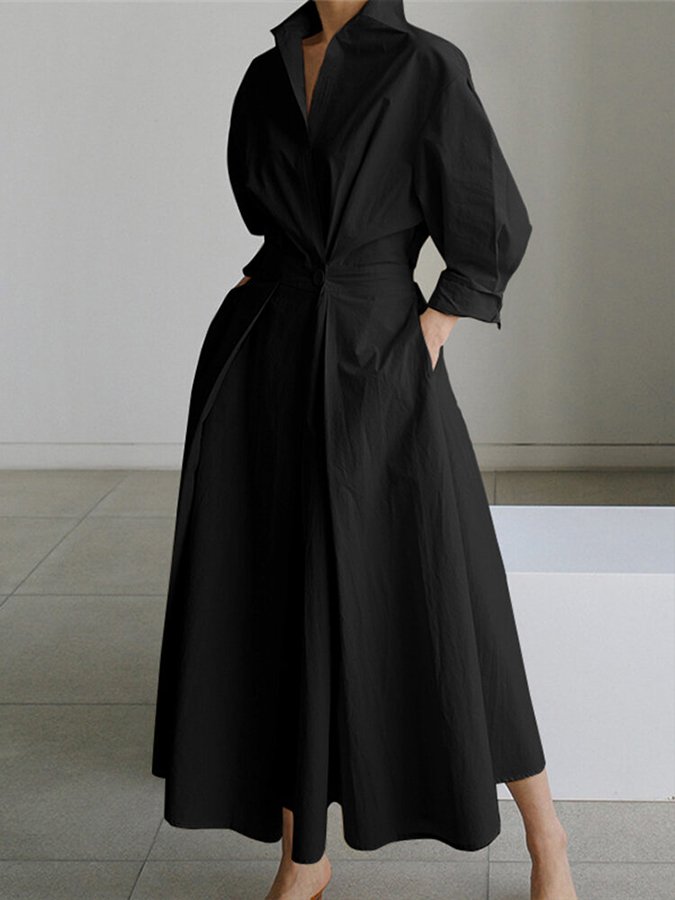 Robe maxi à manches longues avec boutons – Élégante et décontractée – Projet Paris – Idéale pour l'été