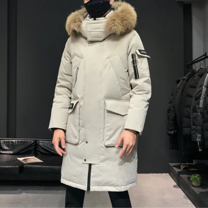 Bastien | Manteau d’Hiver Long pour Homme avec Capuche en Fausse Fourrure et Poches Multiples