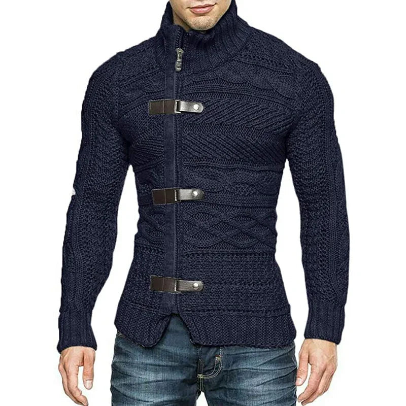Gilet urbain Boaz - Cardigan en maille avec détails en cuir