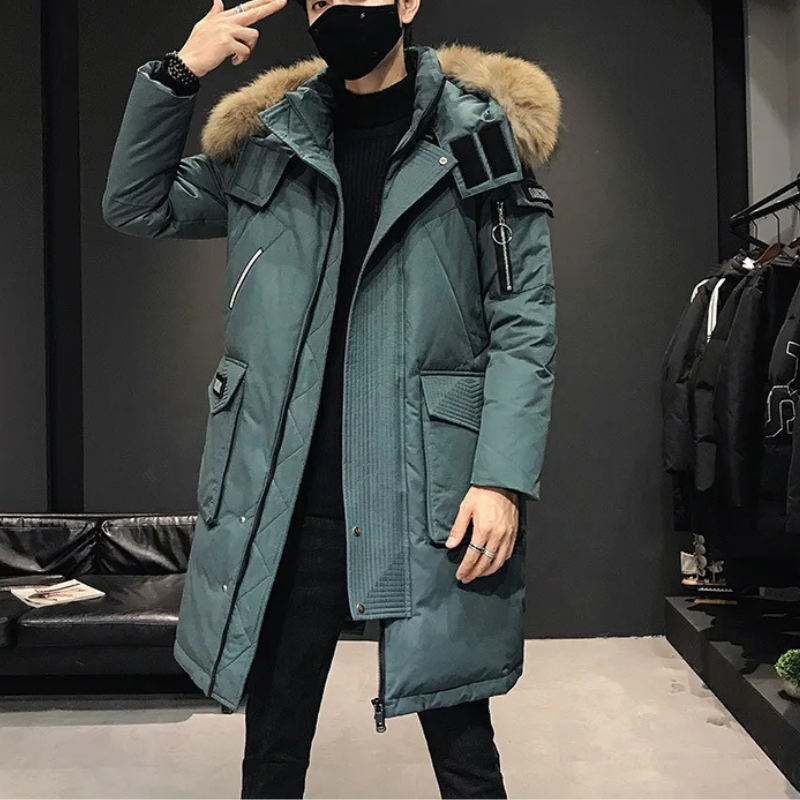 Bastien | Manteau d’Hiver Long pour Homme avec Capuche en Fausse Fourrure et Poches Multiples