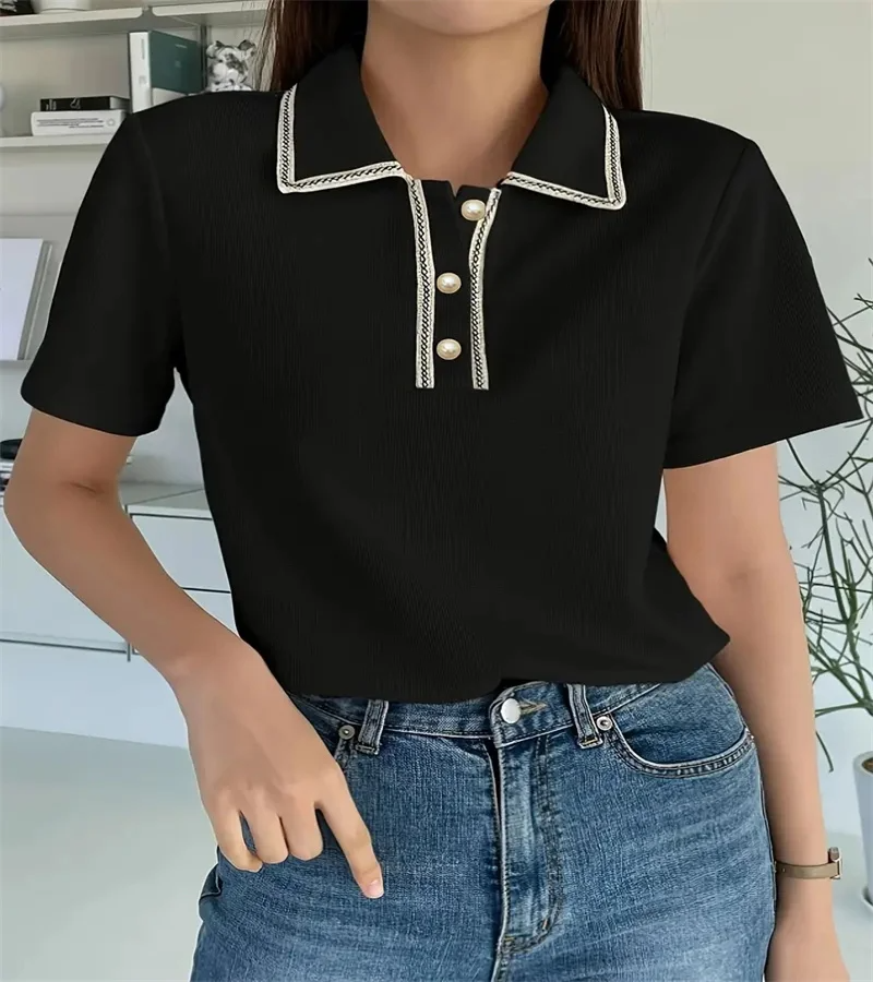 Winnie | T-shirt Décontracté à Boutons en Couleurs Unies pour le Printemps et l'Été