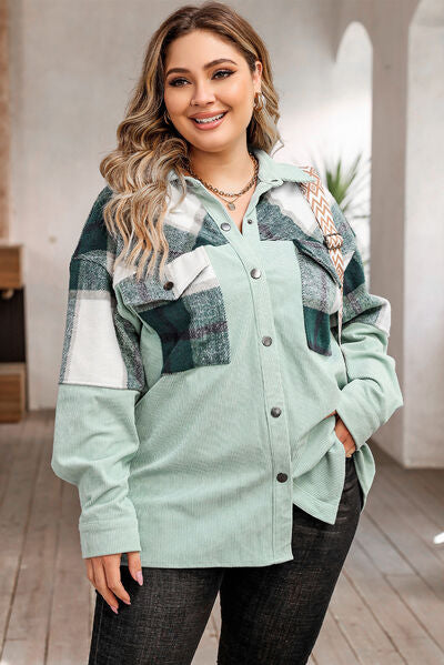 Karinaz | Veste à carreaux grande taille avec boutons-pression et poches – Élégance et praticité