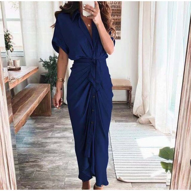 Robe longue à boutons pour femme - Élégance décontractée - Projet Paris - Style intemporel avec une touche de sophistication - Coupe fluide et boutons pratiques