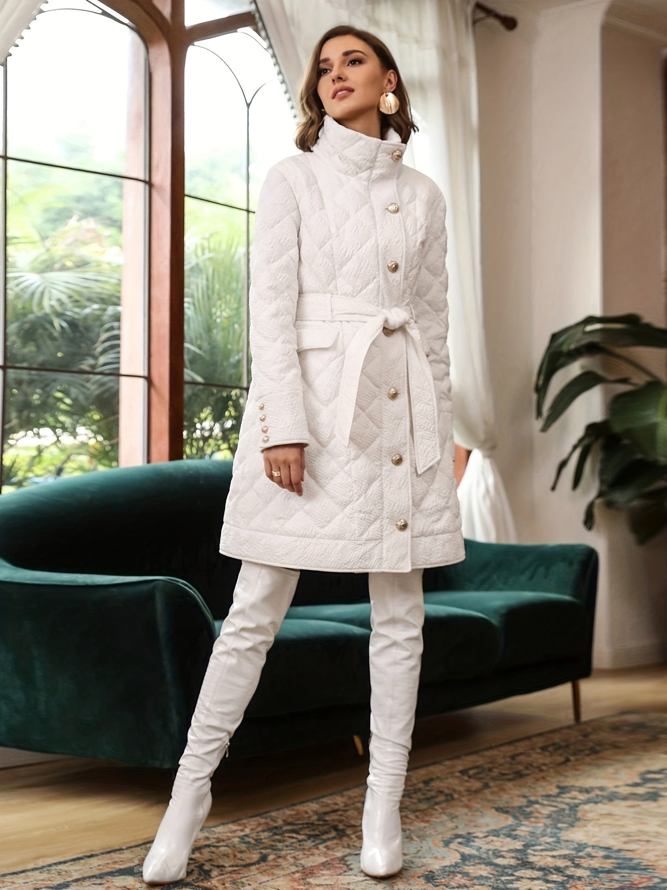 Manteau matelassé élégant pour femmes avec ceinture – Chic et tendance – Projet Paris – Parfait pour l'hiver