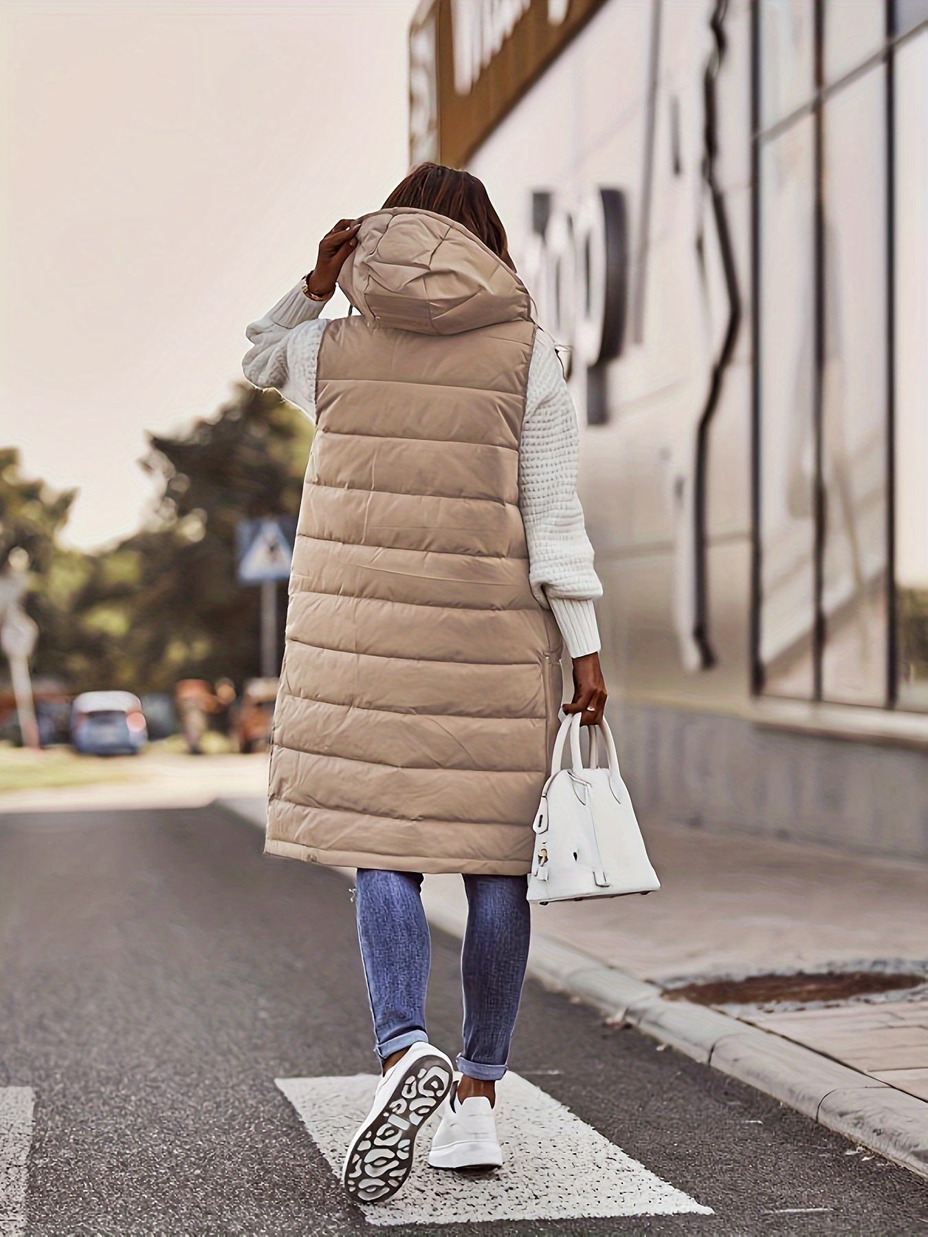 Manteau long sans manches pour femme