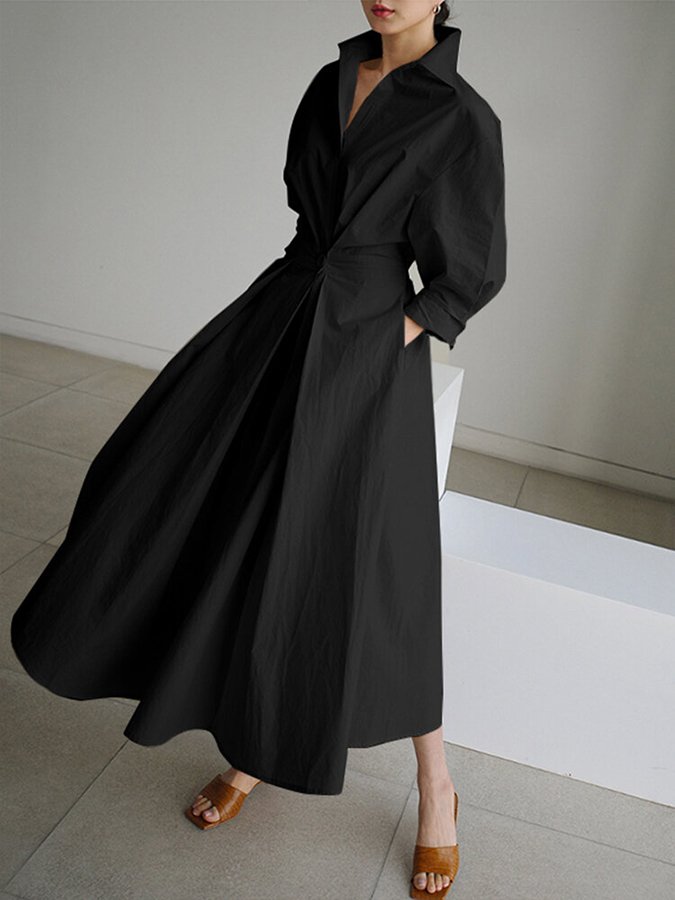 Robe maxi à manches longues avec boutons – Élégante et décontractée – Projet Paris – Idéale pour l'été