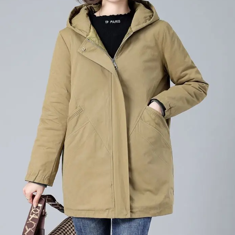Adélise | Veste Hiver Femme Slim Fit Matelassée avec Capuche et Fermeture Éclair – Confort et Élégance