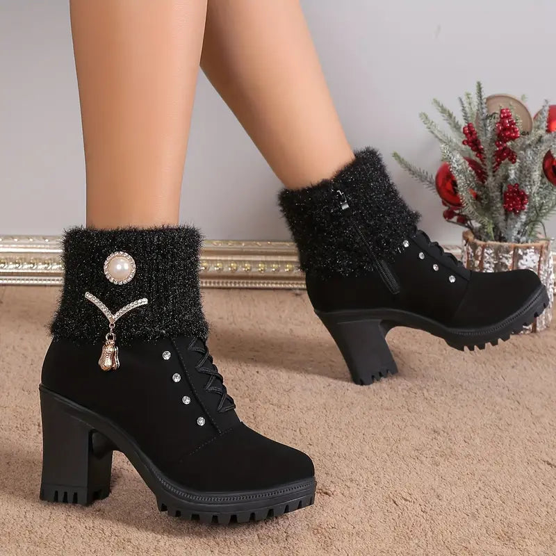 Ismérie | Bottines à Talon Haut avec Fermeture Éclair et Décor Métallique