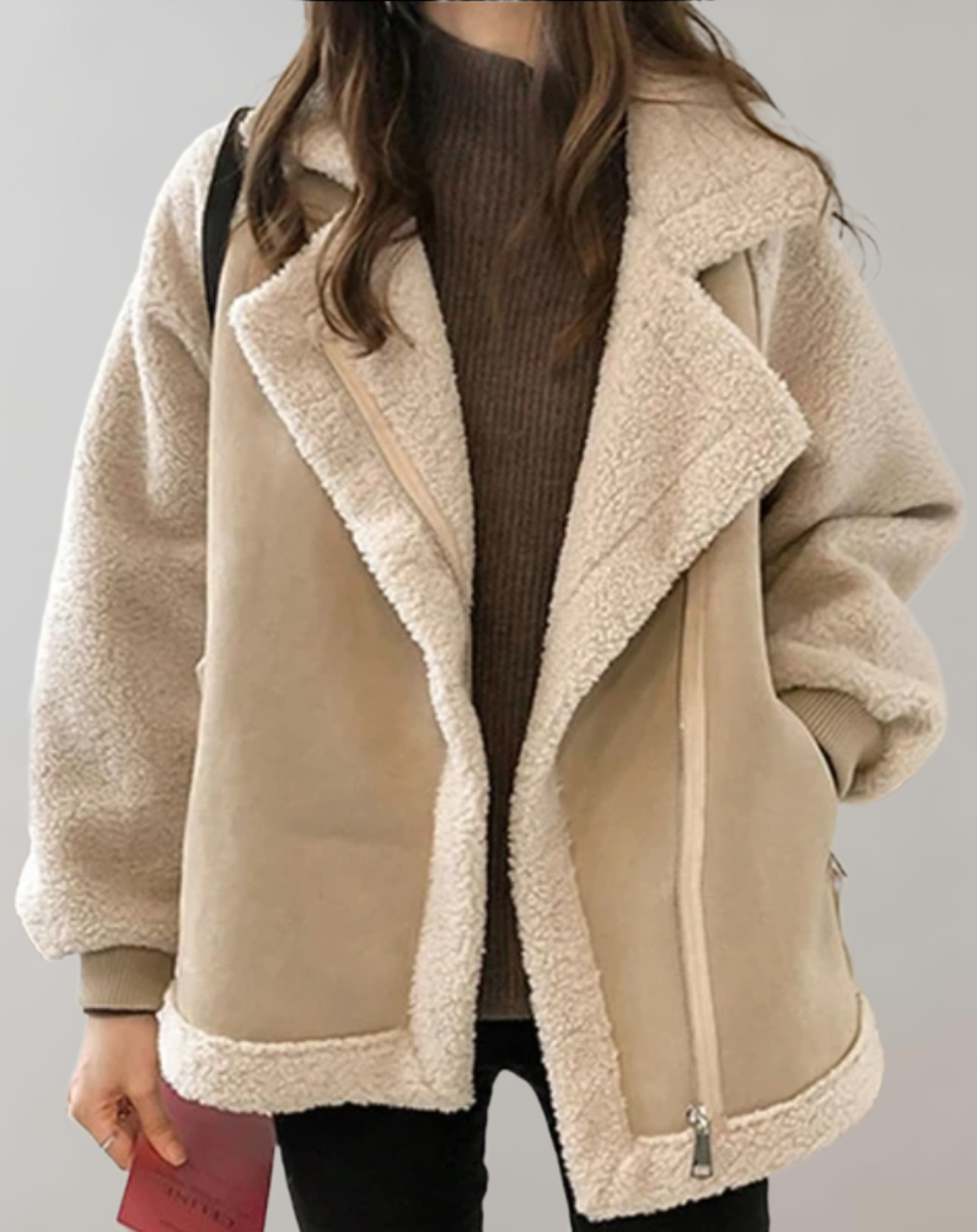 Emma - Manteau d'hiver semi-épais, bien ajusté, avec poches latérales et grands cols.