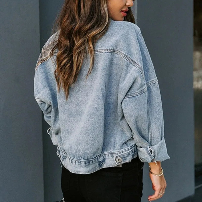 Farrah - Veste en jean élégante avec imprimé léopard
