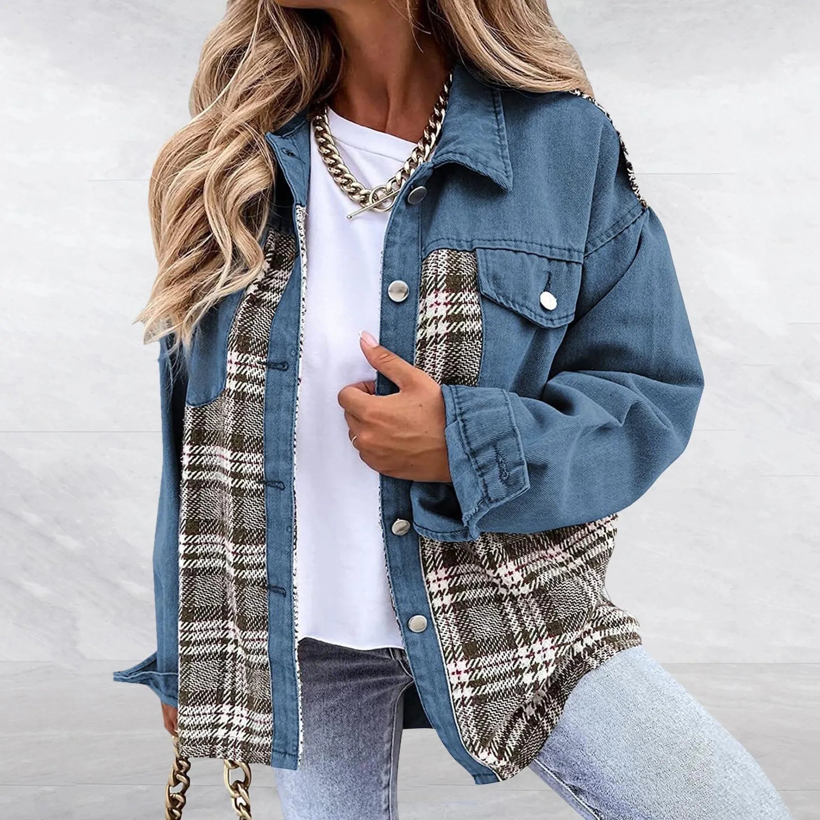 Faith - Veste en jean à carreaux décontractée