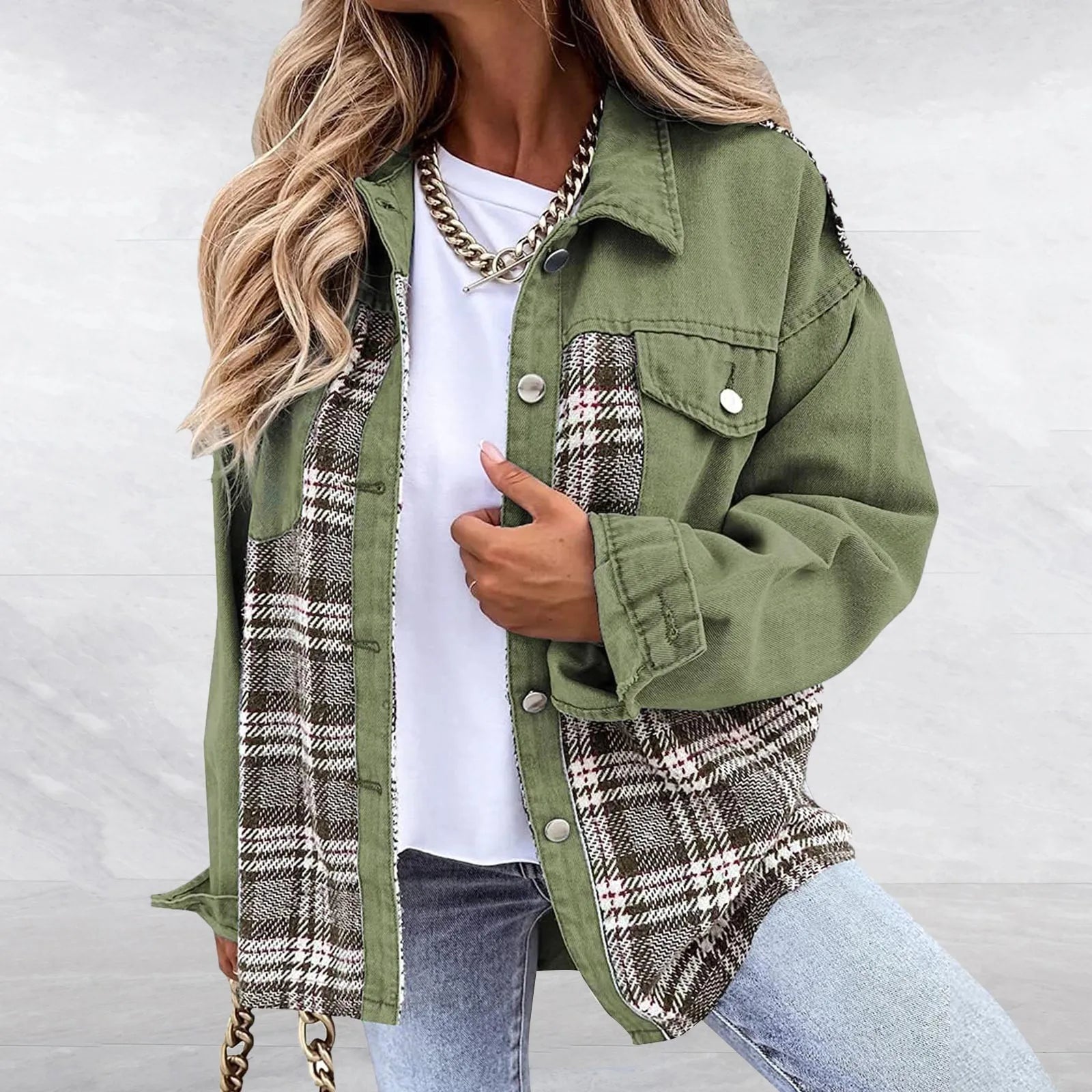 Faith - Veste en jean à carreaux décontractée