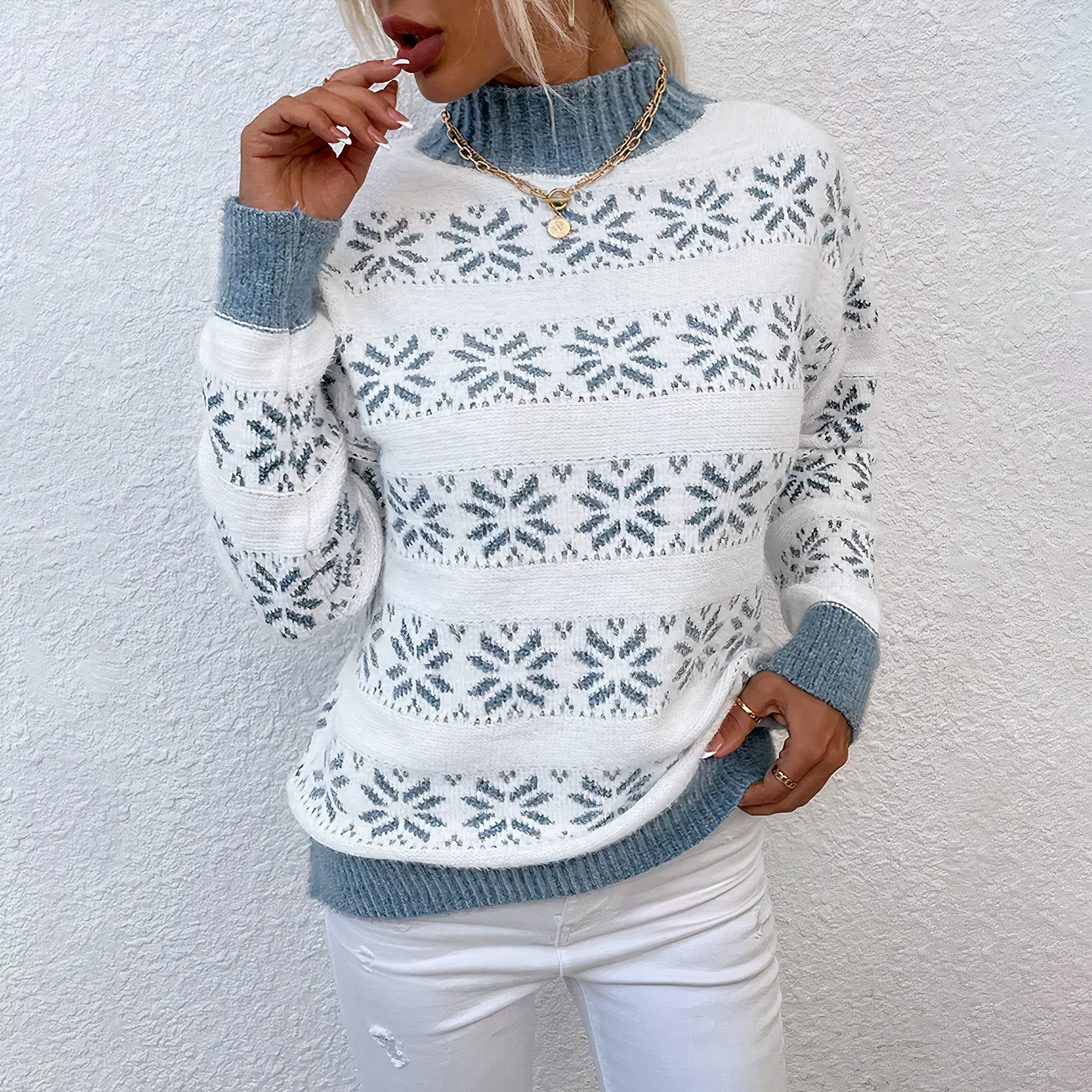 Manon - Pull avec flocon de neige tricoté