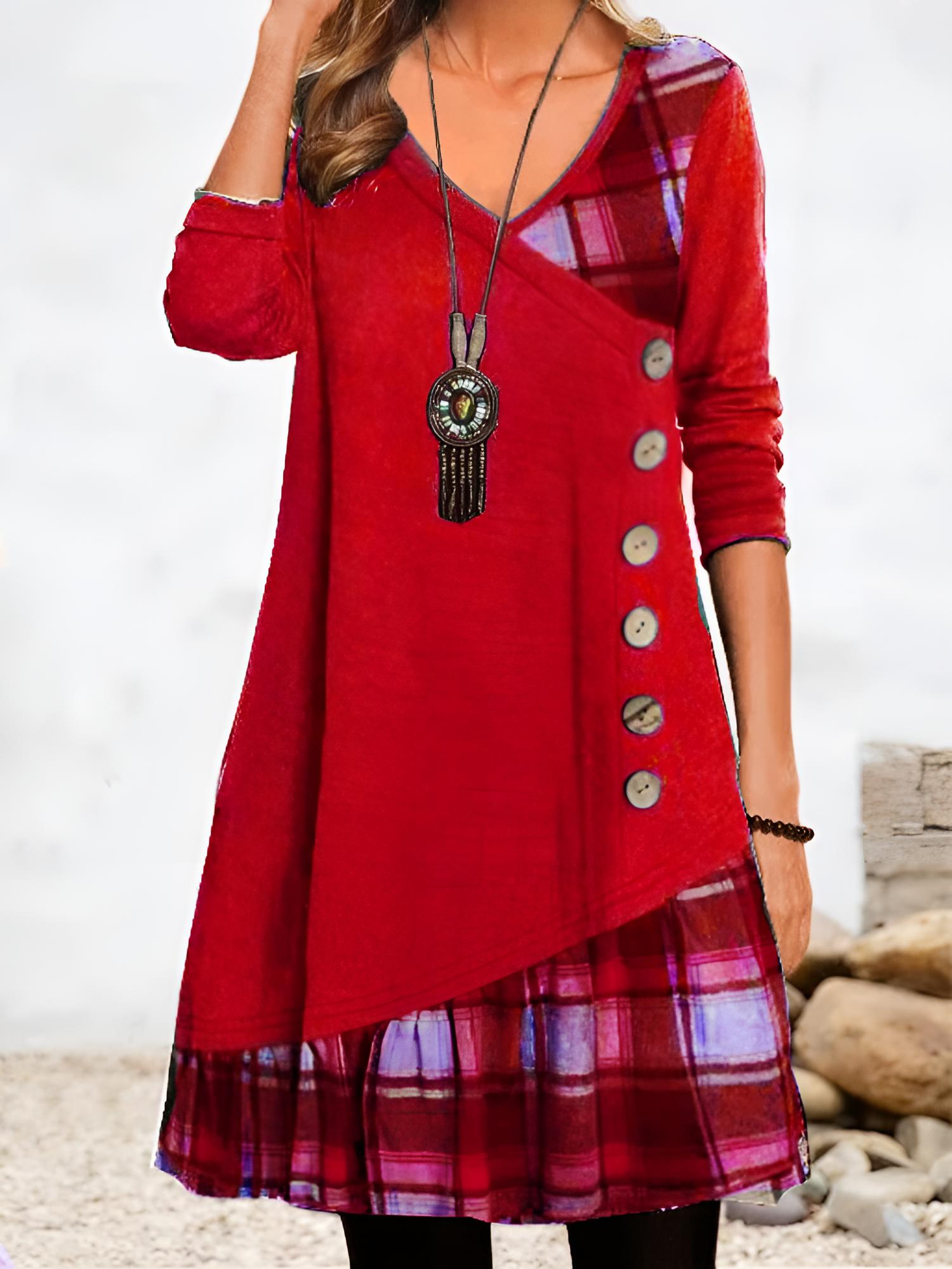 Robe Boutonnée Style Vintage à Carreaux - Projet Paris - Charme rétro, Coupe flatteuse