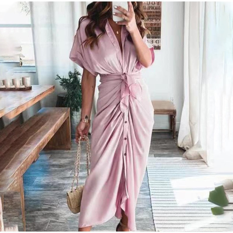 Robe longue à boutons pour femme - Élégance décontractée - Projet Paris - Style intemporel avec une touche de sophistication - Coupe fluide et boutons pratiques