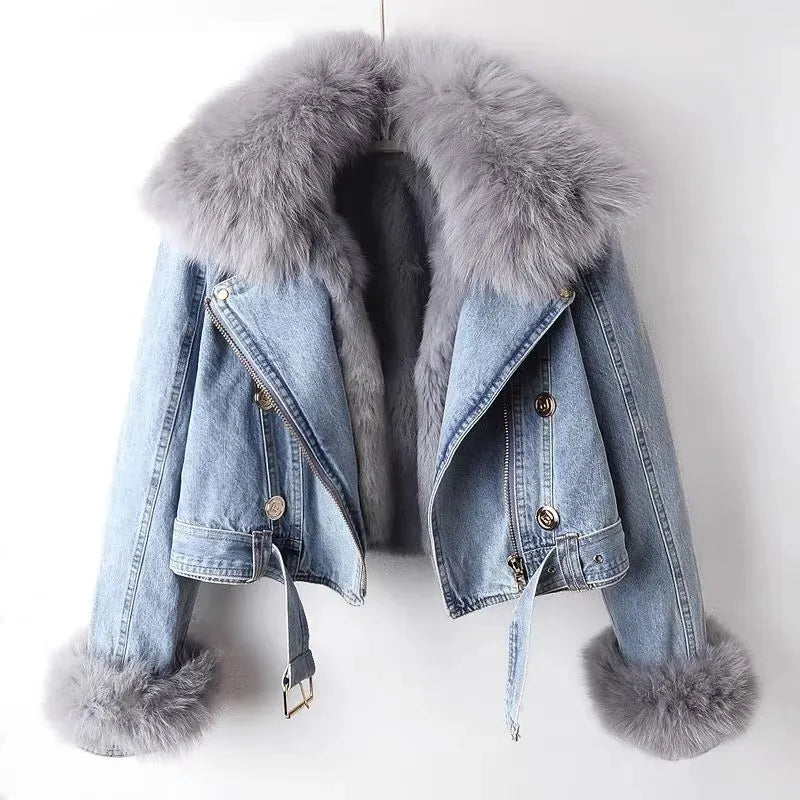 Clarissa - Veste en jean élégante avec doublure en fourrure