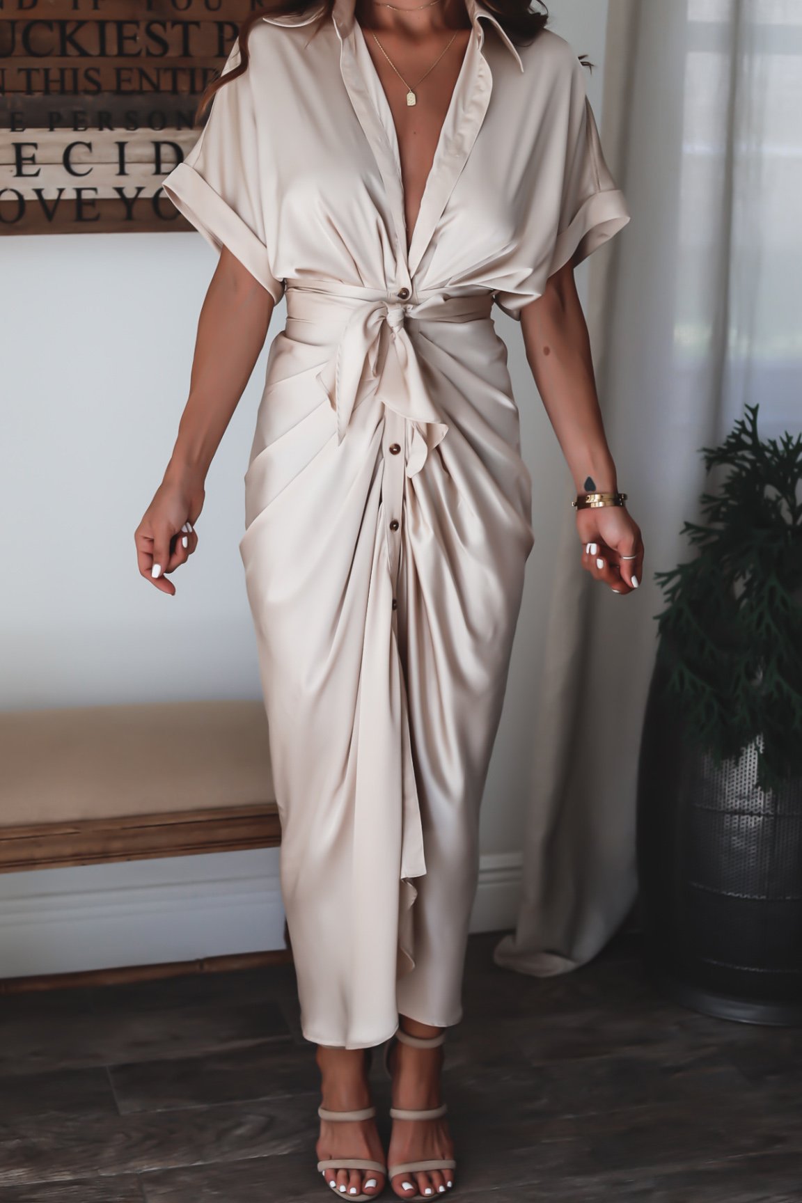 Robe longue à boutons pour femme - Élégance décontractée - Projet Paris - Style intemporel avec une touche de sophistication - Coupe fluide et boutons pratiques