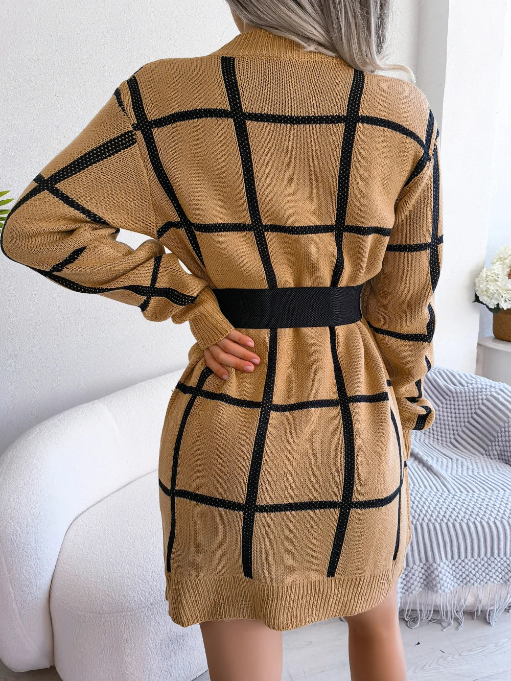 Robe Chic à Carreaux avec Manches Longues - Projet Paris - Élégance Classique