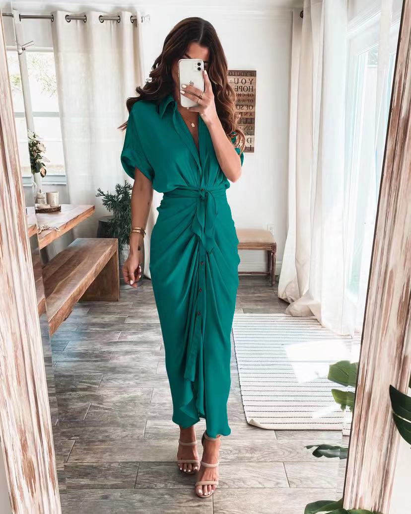 Robe longue à boutons pour femme - Élégance décontractée - Projet Paris - Style intemporel avec une touche de sophistication - Coupe fluide et boutons pratiques