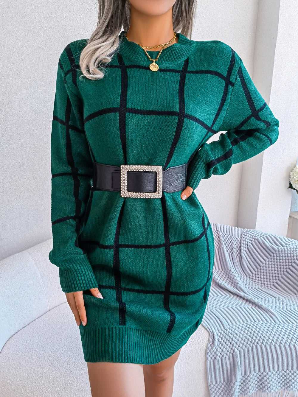 Robe Chic à Carreaux avec Manches Longues - Projet Paris - Élégance Classique