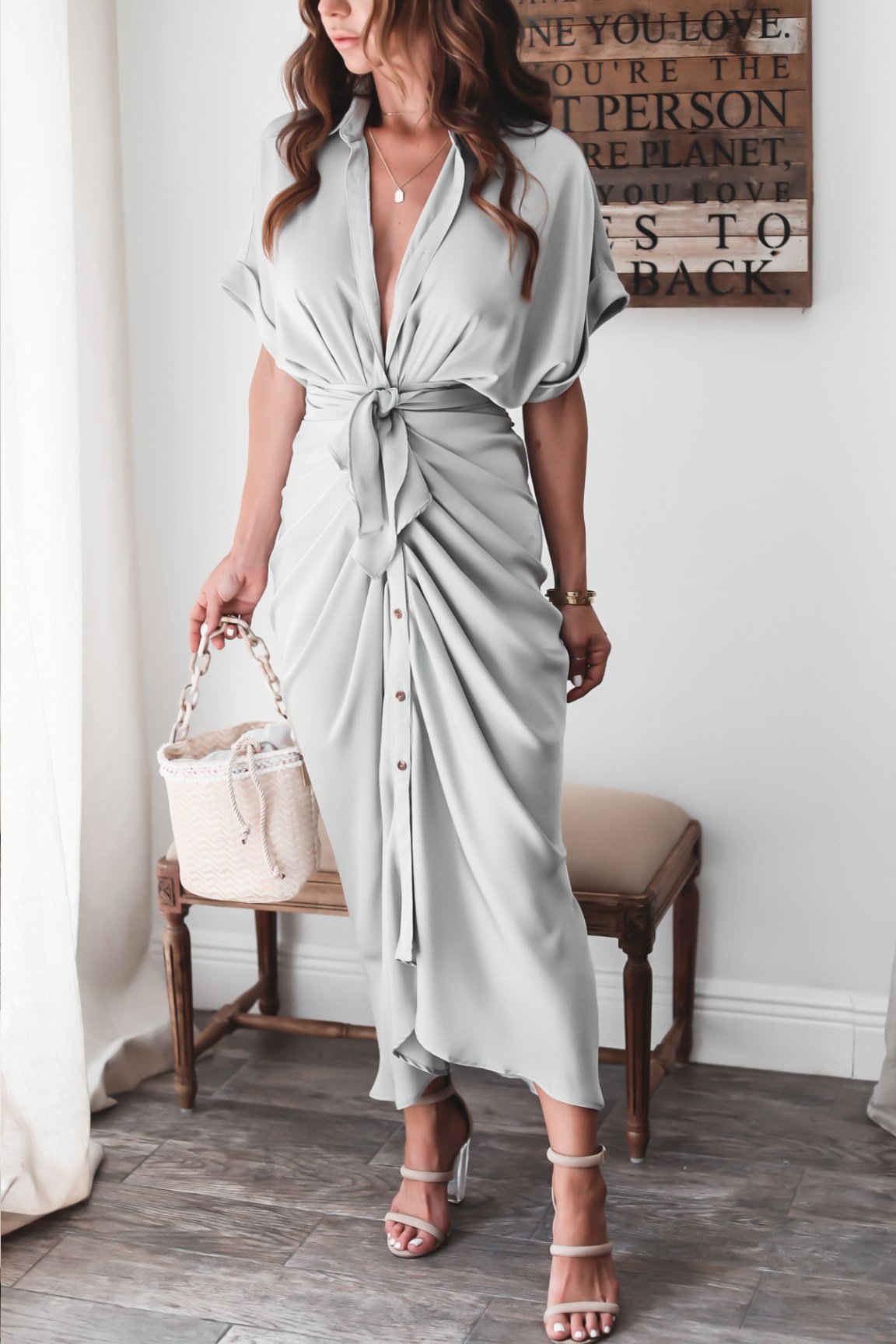 Robe longue à boutons pour femme - Élégance décontractée - Projet Paris - Style intemporel avec une touche de sophistication - Coupe fluide et boutons pratiques