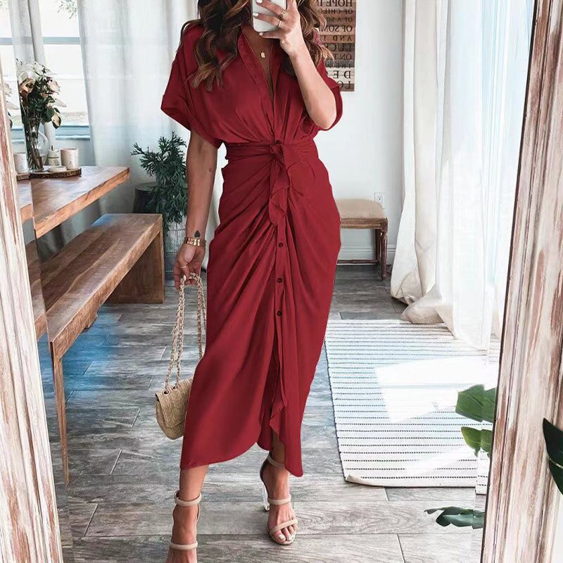 Robe longue à boutons pour femme - Élégance décontractée - Projet Paris - Style intemporel avec une touche de sophistication - Coupe fluide et boutons pratiques