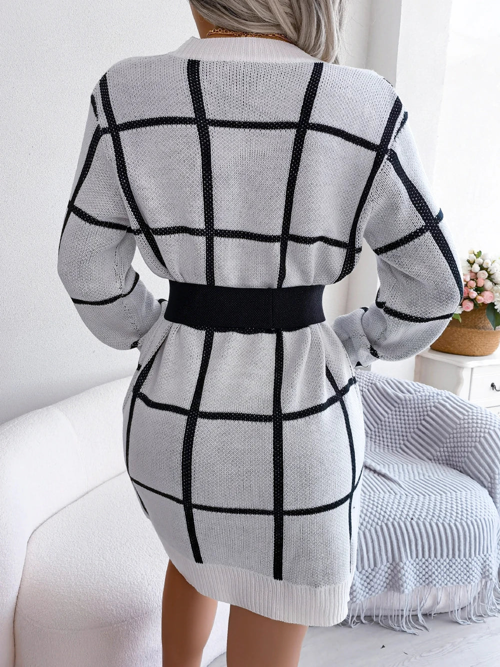 Robe Chic à Carreaux avec Manches Longues - Projet Paris - Élégance Classique