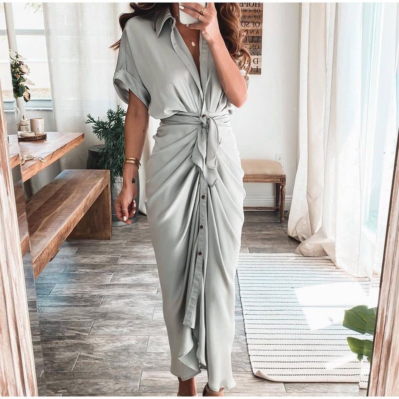 Robe longue à boutons pour femme - Élégance décontractée - Projet Paris - Style intemporel avec une touche de sophistication - Coupe fluide et boutons pratiques