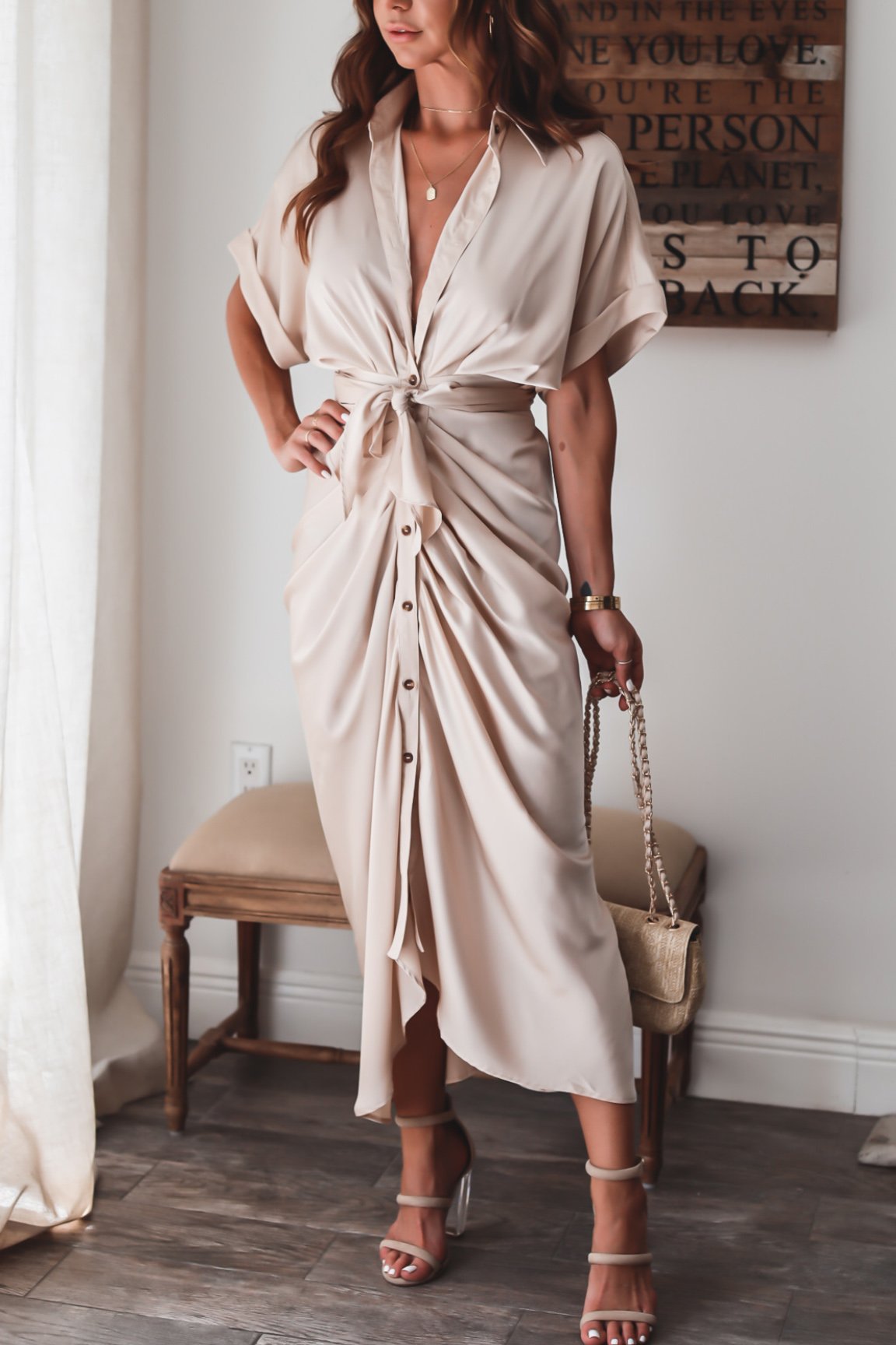Robe longue à boutons pour femme - Élégance décontractée - Projet Paris - Style intemporel avec une touche de sophistication - Coupe fluide et boutons pratiques