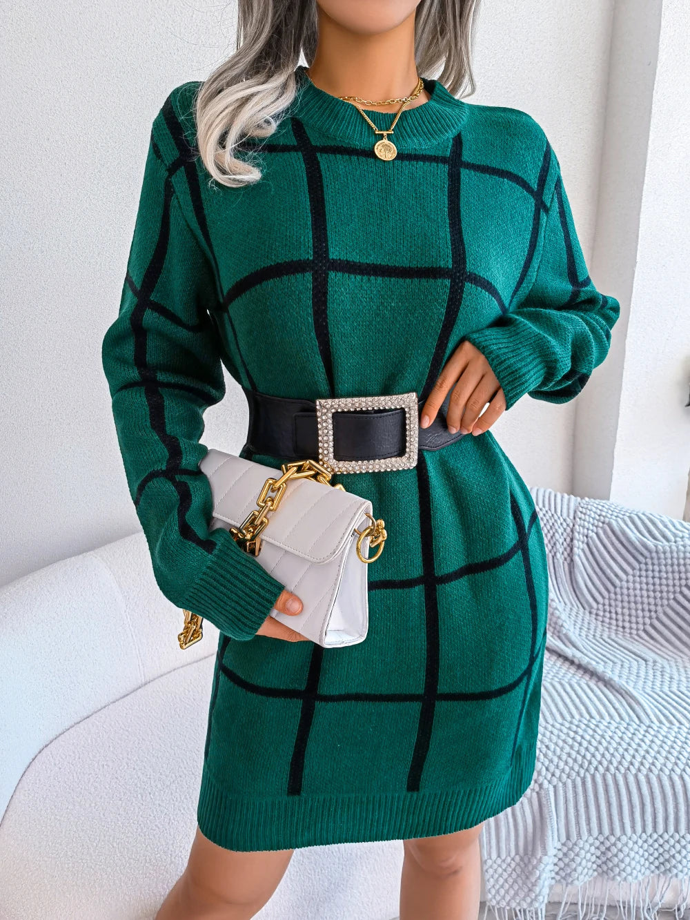 Robe Chic à Carreaux avec Manches Longues - Projet Paris - Élégance Classique