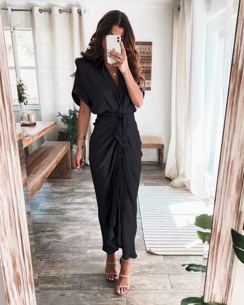 Robe longue à boutons pour femme - Élégance décontractée - Projet Paris - Style intemporel avec une touche de sophistication - Coupe fluide et boutons pratiques