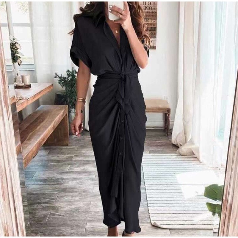 Robe longue à boutons pour femme - Élégance décontractée - Projet Paris - Style intemporel avec une touche de sophistication - Coupe fluide et boutons pratiques