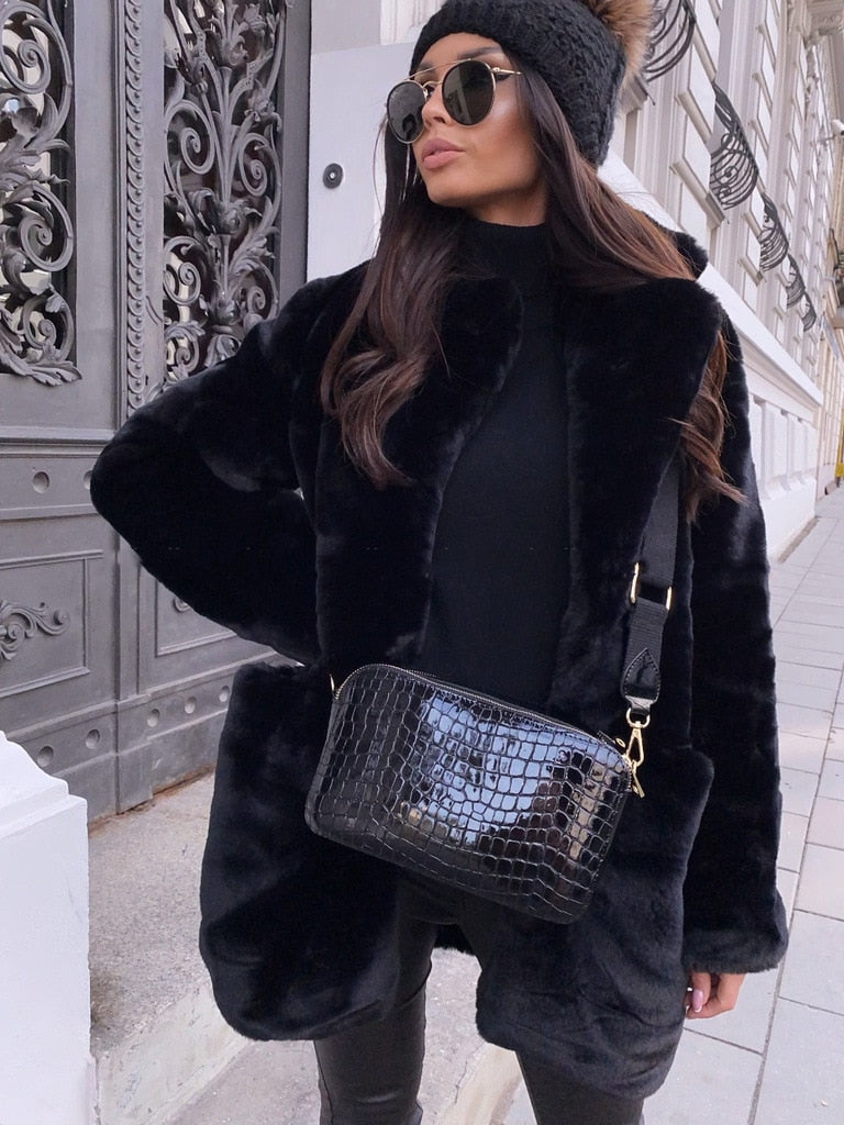 Manteau mi-long pour femme avec col à revers