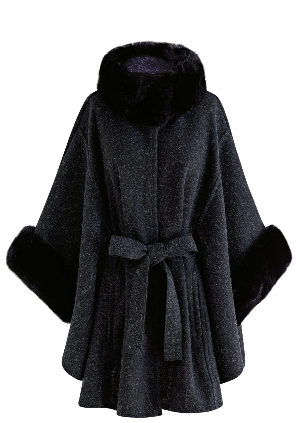 Manteau cape en laine et fausse fourrure - Élégance intemporelle pour toutes les occasions