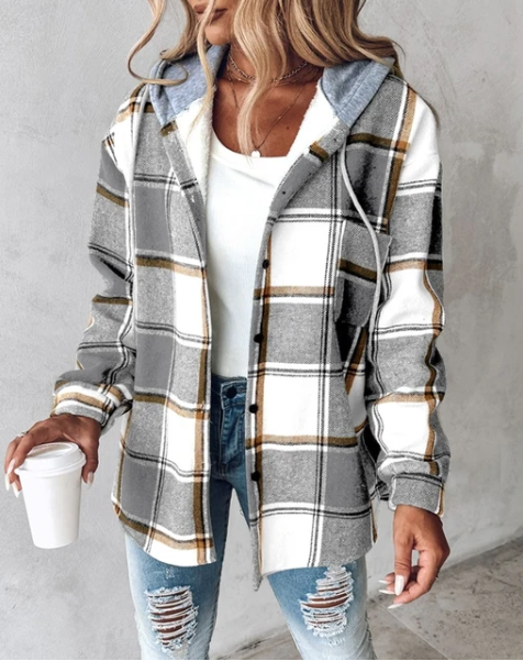Sweat à capuche automne pour femme avec motif à carreaux