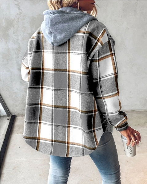 Sweat à capuche automne pour femme avec motif à carreaux