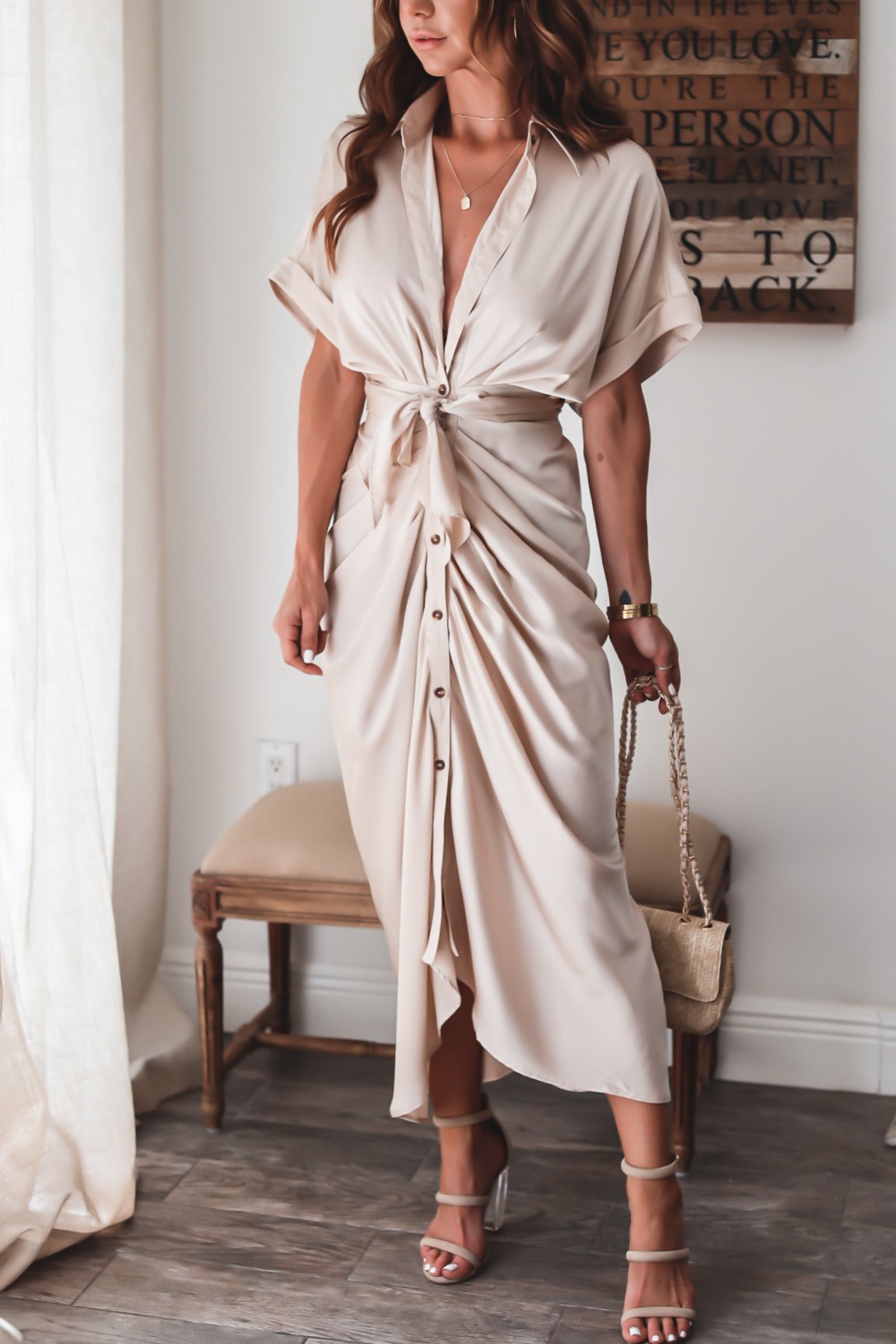 Robe longue à boutons pour femme - Élégance décontractée - Projet Paris - Style intemporel avec une touche de sophistication - Coupe fluide et boutons pratiques