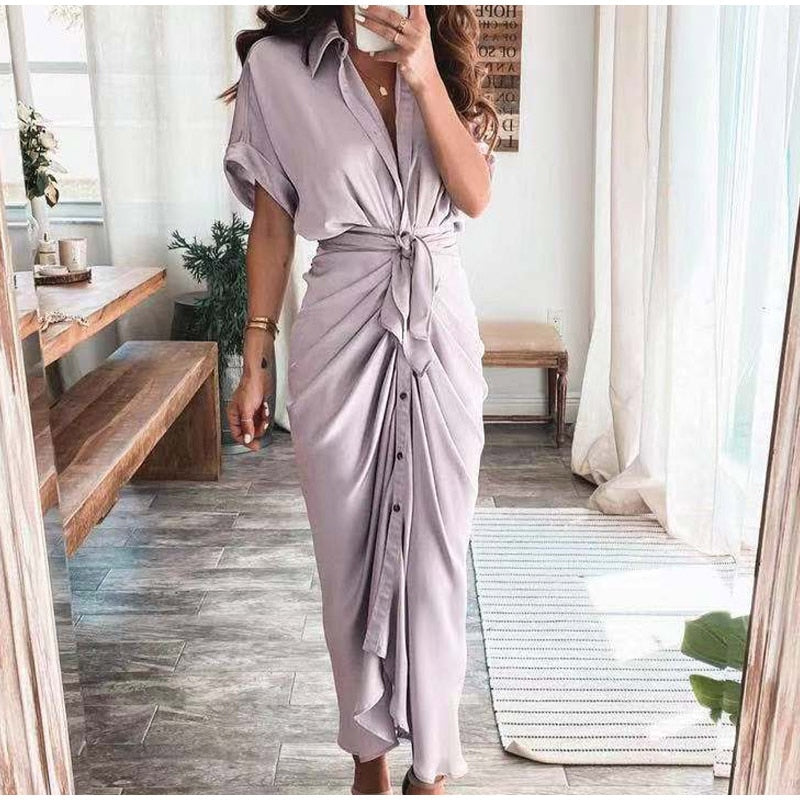 Robe longue à boutons pour femme - Élégance décontractée - Projet Paris - Style intemporel avec une touche de sophistication - Coupe fluide et boutons pratiques