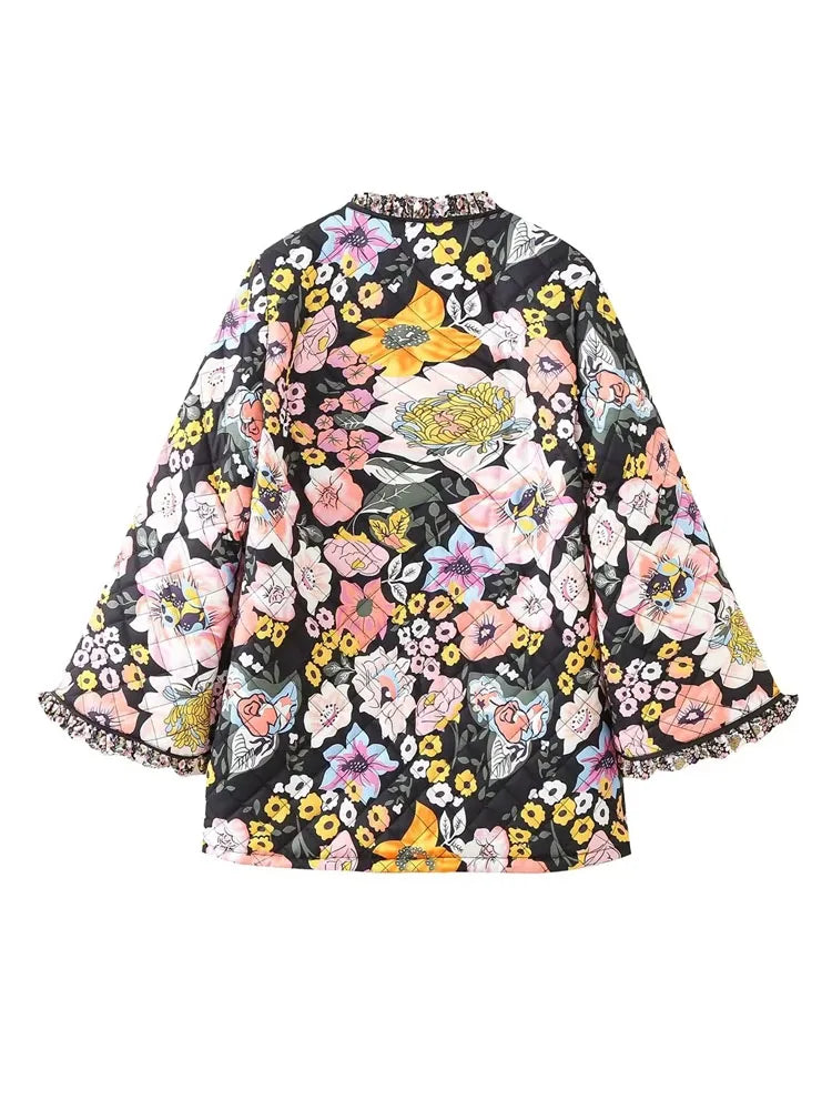 Aaliyah - Manteau vintage à fleurs chaudes