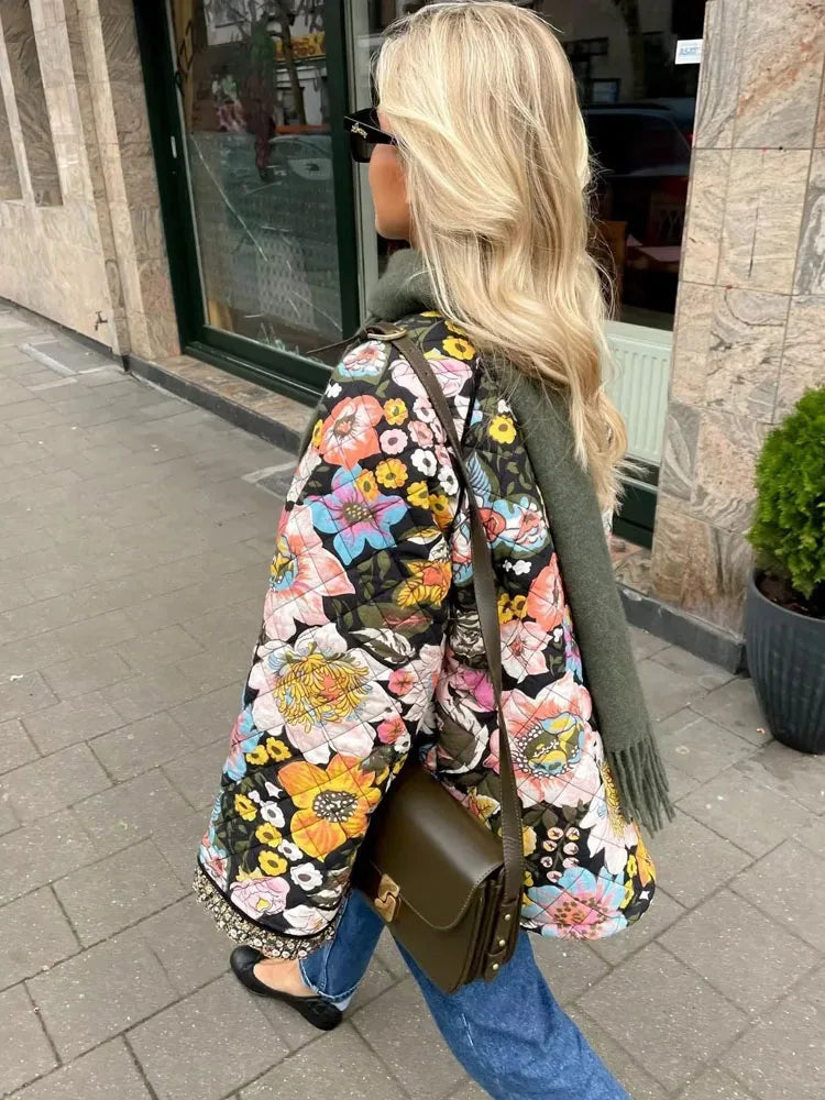 Aaliyah - Manteau vintage à fleurs chaudes